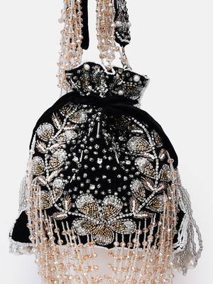 Black Velvet Embroidered Bridal Potli bag 2