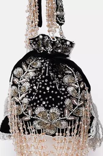 Black Velvet Embroidered Bridal Potli bag