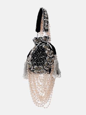 Black Velvet Embroidered Bridal Potli bag 4