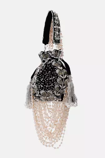 Black Velvet Embroidered Bridal Potli bag