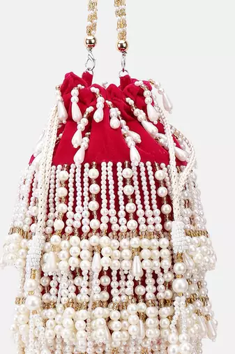 Embroidered Indian Bridal Potli for Weddings Magenta