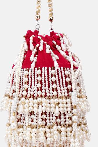 Embroidered Indian Bridal Potli for Weddings Magenta