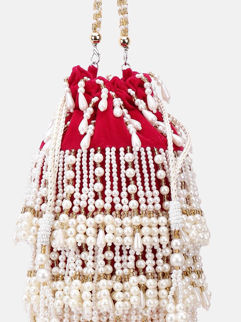 Embroidered Indian Bridal Potli for Weddings Magenta