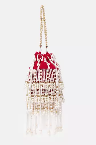 Embroidered Indian Bridal Potli for Weddings Magenta