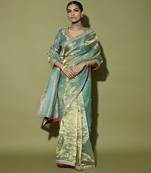 Turquoise printed tissue saree