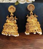 White high gold plated antique jhumka earrings – traditional ethnic temple jewelry for women