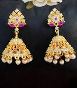 Ruby white short jhumka earrings with full american diamond stone – elegant party wear design