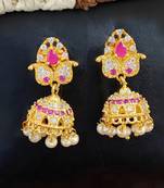 Ruby white american diamond kemp jhumka earrings – full stone traditional south indian style