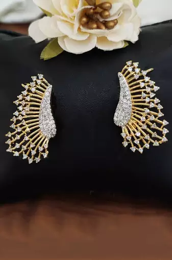 White american diamond stud earrings – full stone high gold polish tops for women’s party & daily wear