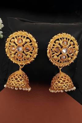 Transparent yellow designer high gold polish jhumka earrings – fancy antique party wear jewelry for women 1