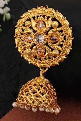 Transparent yellow designer high gold polish jhumka earrings – fancy antique party wear jewelry for women 2