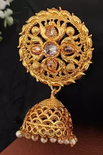 Transparent yellow designer high gold polish jhumka earrings – fancy antique party wear jewelry for women