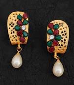 Ruby green high gold polish earrings with clustered pearls – fancy party wear jewelry for women