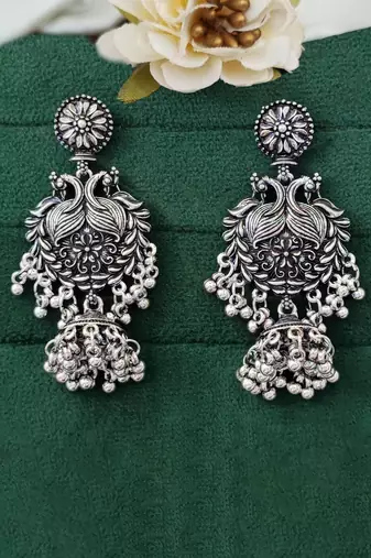 Oxcid peacock design oxidized silver earrings – stylish & traditional fancy wear