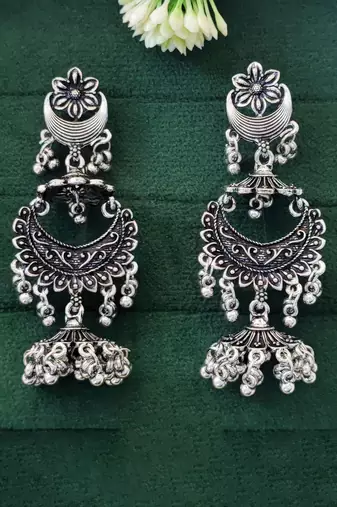 Oxcid  oxidized silver party wear earrings – elegant ethnic design
