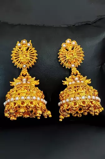 Pearlsouth indian temple jhumka earrings – high gold polish traditional jewelry