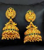 Green south indian temple jhumka earrings – high gold polish traditional jewelry