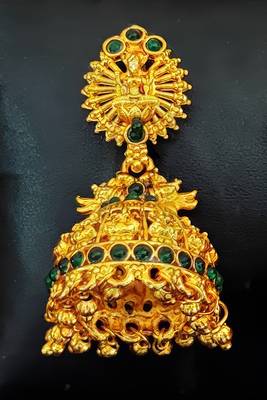 Green south indian temple jhumka earrings – high gold polish traditional jewelry 2