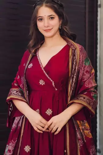 Gorgeous Women's Embroidery Chanderi Fabric Flared Kurta, Palazzo and Dupatta Set