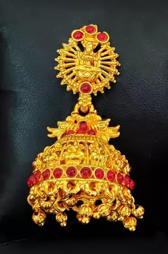 Ruby south indian temple jhumka earrings – high gold polish traditional jewelry