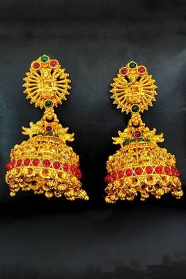 Ruby green south indian temple jhumka earrings – high gold polish traditional jewelry 1