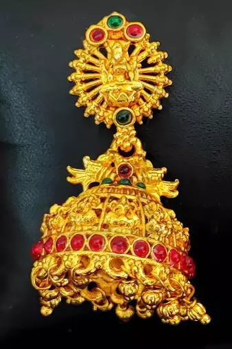 Ruby green south indian temple jhumka earrings – high gold polish traditional jewelry
