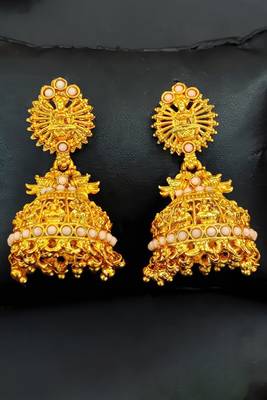 Peach south indian temple jhumka earrings – high gold polish traditional jewelry 1