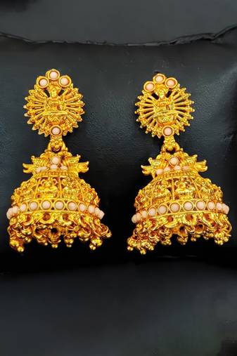 Peach south indian temple jhumka earrings – high gold polish traditional jewelry