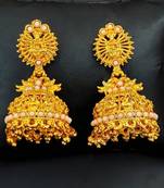 Peach south indian temple jhumka earrings – high gold polish traditional jewelry