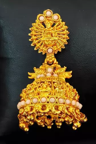 Peach south indian temple jhumka earrings – high gold polish traditional jewelry