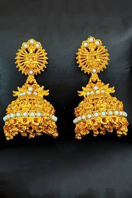 Mint green south indian temple jhumka earrings – high gold polish traditional jewelry 1