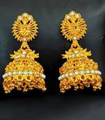 Mint green south indian temple jhumka earrings – high gold polish traditional jewelry
