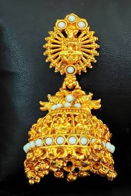Mint green south indian temple jhumka earrings – high gold polish traditional jewelry 2