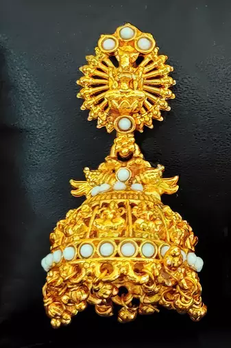 Mint green south indian temple jhumka earrings – high gold polish traditional jewelry