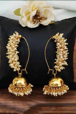 Golden clustered pearl designer fancy style beautiful antique style antique jhumka earring 1