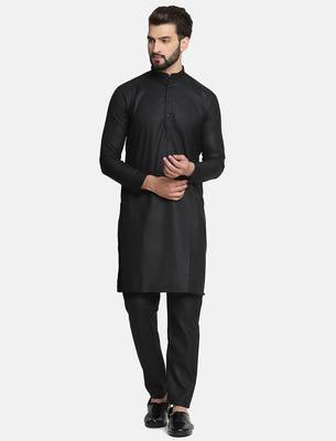 Black cotton solid kurta set 1