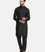 Black cotton solid kurta set