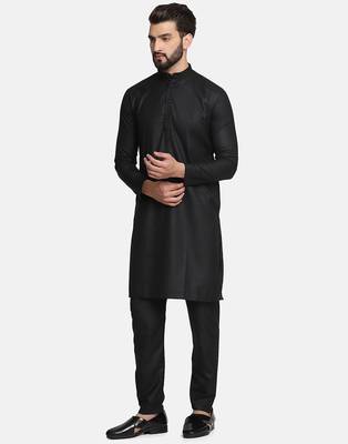 Black cotton solid kurta set 2