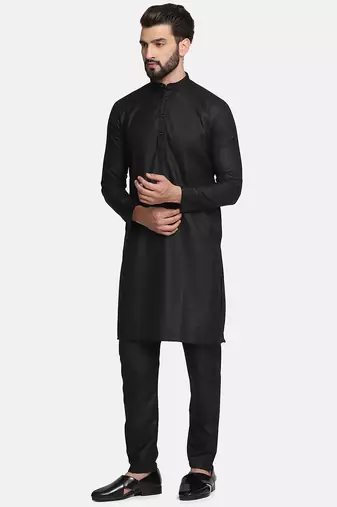 Black cotton solid kurta set
