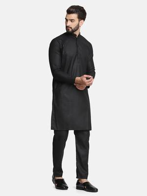 Black cotton solid kurta set 3