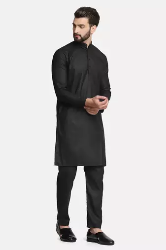 Black cotton solid kurta set