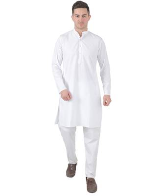White cotton solid kurta set 1