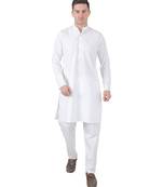 White cotton solid kurta set
