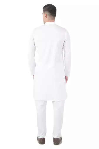 White cotton solid kurta set