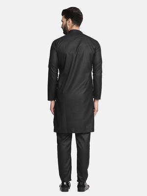 Black cotton solid kurta set 4