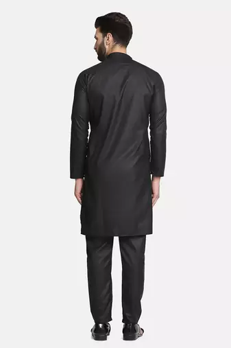 Black cotton solid kurta set