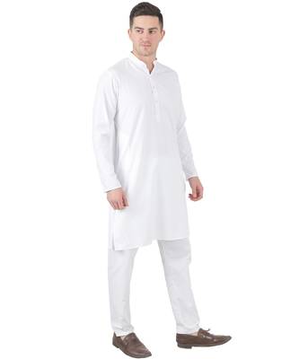 White cotton solid kurta set 4