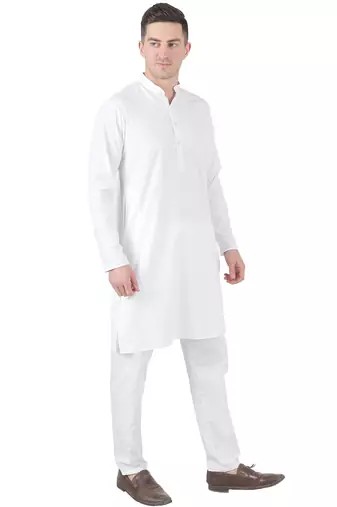 White cotton solid kurta set