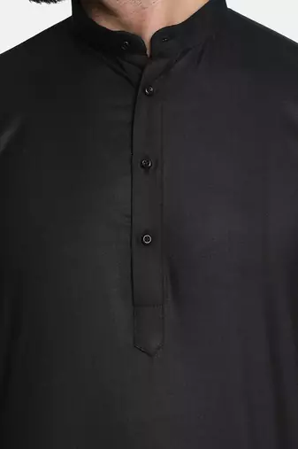 Black cotton solid kurta set