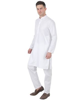 White cotton solid kurta set 5